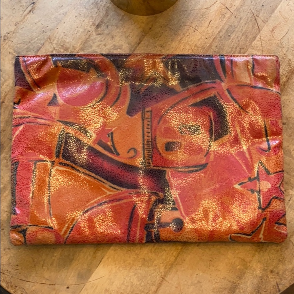 Vintage leather oversized clutch
